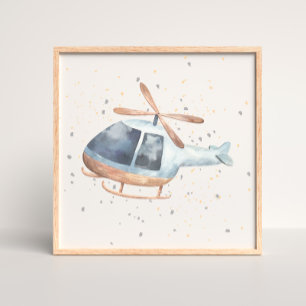 Met de hand geschilderde helikopter poster voor ee