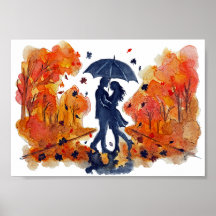 Met de hand geschilderde herfstliefdeskoppel Silho