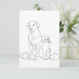 Met de hand geschilderde hond en kat Lijn Kunst Il Kaart