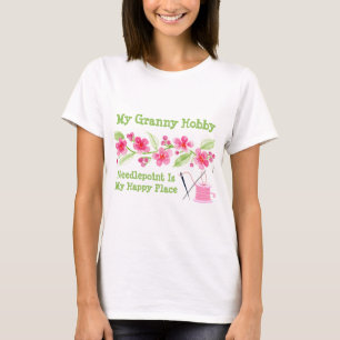 Met de hand geschilderde Kersenbloesem Oma Borduur T-shirt