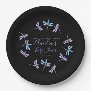 Met de hand geschilderde libellen baby shower zwar papieren bordje