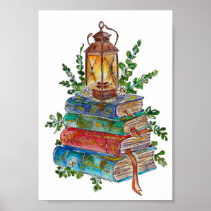 Met de hand geschilderde magische boeken Lantaarn Poster