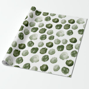 Met de hand geschilderde mosgroene aquarel stippen cadeaupapier