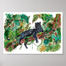 Met de hand geschilderde panter Jungle Aquarel Kun