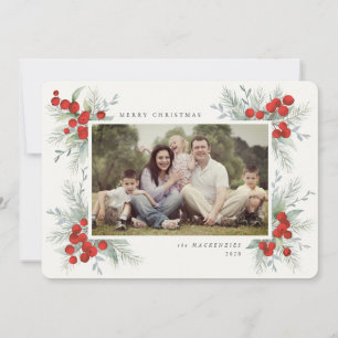 Met de hand geschilderde rode bessen Kerstvakantie Kaart