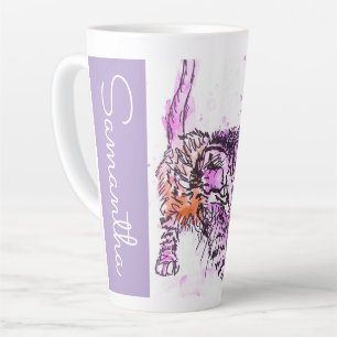 Met de hand geschilderde tabby kat katten paarse w latte mok