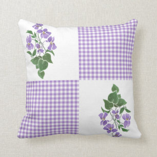 Met de hand geschilderde viooltjes op wit, mauve g kussen