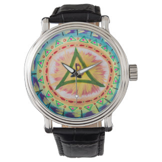 Met de hand geschilderde waterverf Om Mandala Horloge