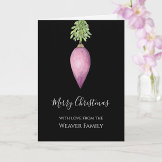 Met de hand geschilderde waterverf roze kerstbal kaart