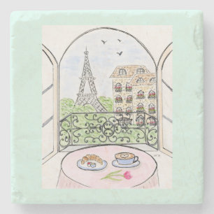Met de hand geschilderde Whimsical Paris Eiffeltor Stenen Onderzetter