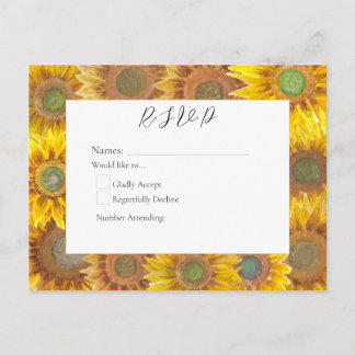 Met de hand geschilderde zonnebloemen R.S.V.P ansi Uitnodiging Briefkaart