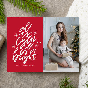 Met de hand geschreven All Is Calm All Is Bright R Feestdagenkaart