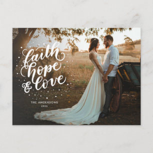 Met de hand geschreven Faith, Hope, en Love-foto Feestdagenkaart
