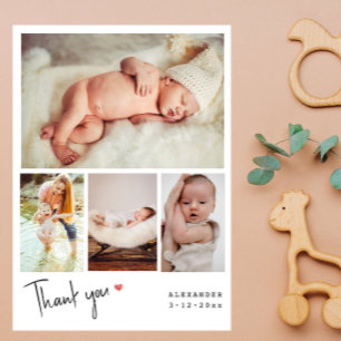 Met de hand geschreven fotocollage babyshower dank briefkaart