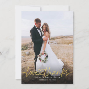 Met de hand geschreven gouden schrift met hartfoto bedankkaart