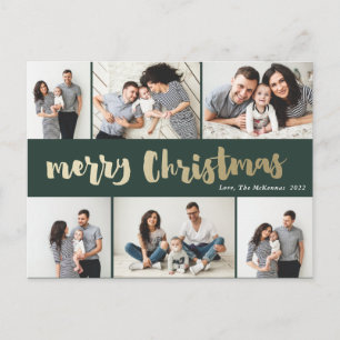 Met de hand geschreven Kerstmis Foto Collage in go Feestdagenkaart
