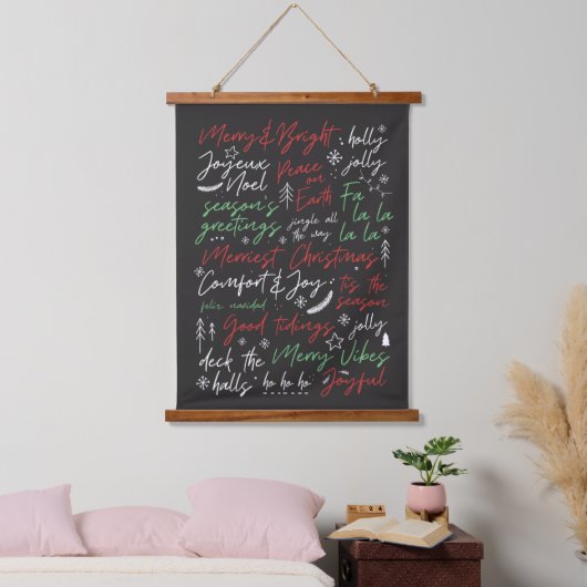 Met de hand geschreven kersttypografie hangend wandkleed (Slaapkamer)