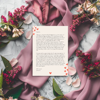 Met de hand geschreven liefdesbrief met harten Val Feestdagenkaart