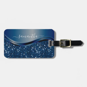 Met de hand geschreven naam Navy Blauw Metaal Glit Bagagelabel