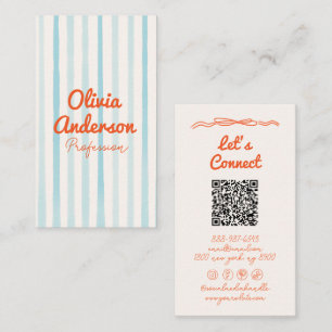 Met de hand geschreven QR-code in blauw oranje Whi Visitekaartje
