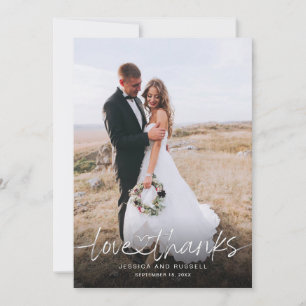 Met de hand geschreven script met hartfoto's Huwel Bedankkaart