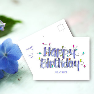 Met de hand geschreven stoffige blauwe verjaardags briefkaart
