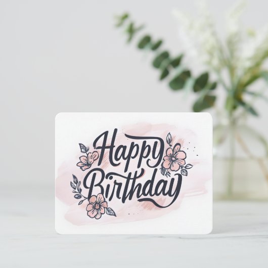 Met de hand geschreven verjaardagskaart bloemen kw (Staand voorkant)