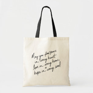 Met de hand geschreven Vrede Liefde & Hoop Tote Bag