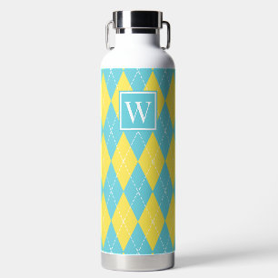 Met de hand gestikte Argyle - Gele en Turquoise Mo Waterfles