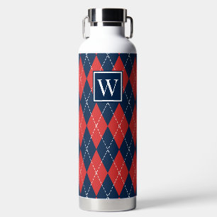 Met de hand gestikte Argyle - Rode witte en marine Waterfles