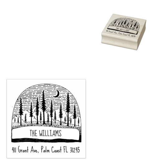 Met de hand getekend adres landschapsfamilie met p 	rubberstempel (Gestempeld)