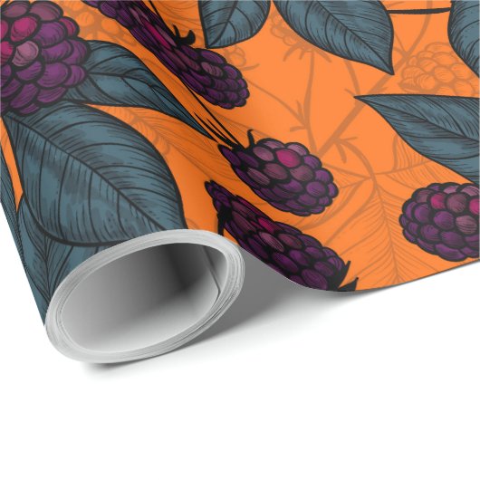 Met de hand getekend Blackberry-patroon Cadeaupapier (Rol Hoek)