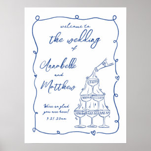 Met de Hand Getekend Blauwe Fantasievol Trouw Welk Poster