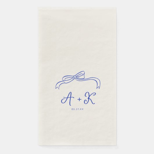 Met de Hand Getekend Frans Blauw Trouw Monogram Servet (Voorkant)