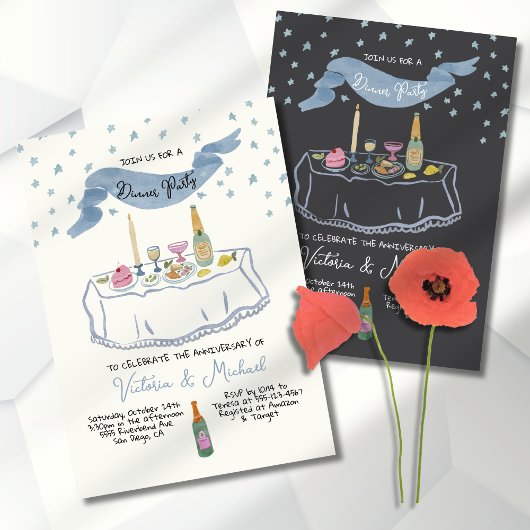 Met de hand getekend grillige dinerparty kaart