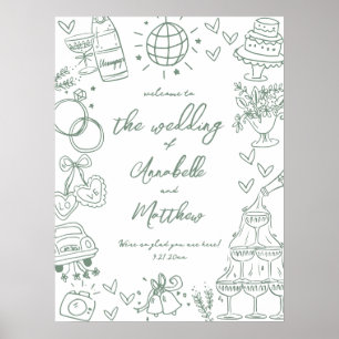 Met de Hand Getekend Groen Whimsical Trouw Welkom Poster