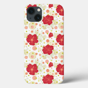 Met de Hand Getekend Hibiscuspatroon iPhone 13 Hoesje