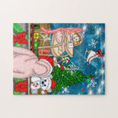 Met de hand getekend nostalgisch kerstbeeldscherm legpuzzel (Horizontaal)