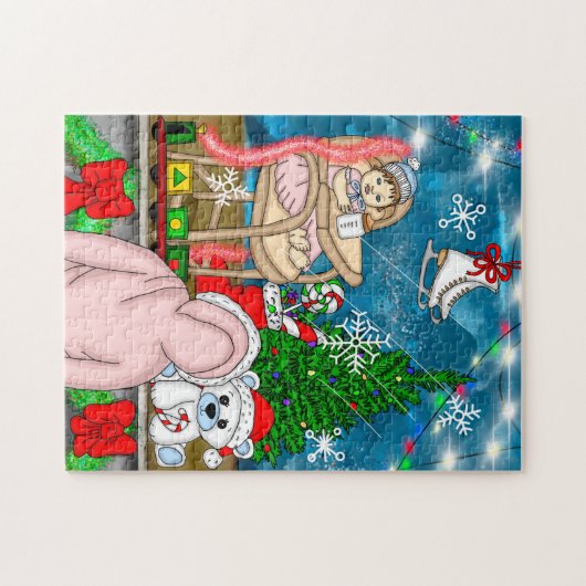 Met de hand getekend nostalgisch kerstbeeldscherm legpuzzel (Horizontaal)