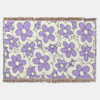 Met de hand getekend paars en crèmekleurig bloemen deken