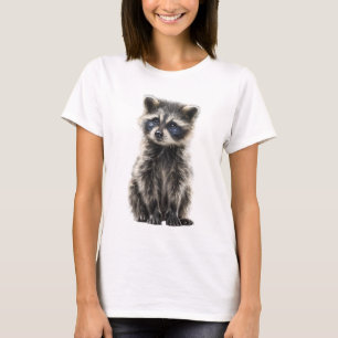 Met de hand getekend pluizig baby wasbeer portret t-shirt