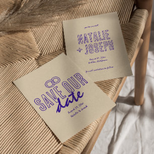 Met de hand getekend retro uniek modern trouwen save the date