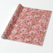 Met de Hand Getekend Roze Madeliefje Witte Bloemmo Cadeaupapier (Uitgerold)