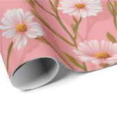 Met de Hand Getekend Roze Madeliefje Witte Bloemmo Cadeaupapier (Rol Hoek)