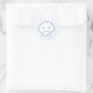 Met de Hand Getekend Schelp Kust Bruiloft Monogram Ronde Sticker