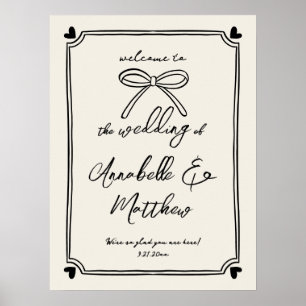 Met de hand getekend vintage huwelijks welkomstbor poster