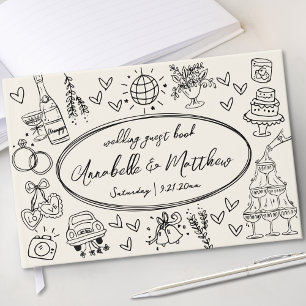 Met de Hand Getekend Vintage Whimsical Trouwgasten Gastenboek