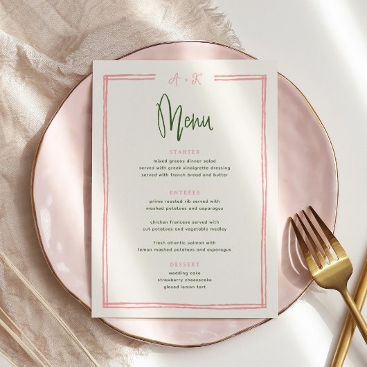 Met de hand getekend vun kleurrijk roze en groen f menu