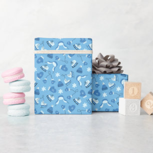 Met de hand getekend winterpatroon blauwe inpakpap cadeaupapier