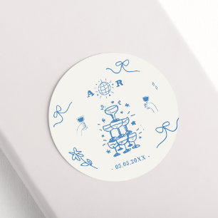 Met de hand getekend wispelturig disco Frans huwel Ronde Sticker